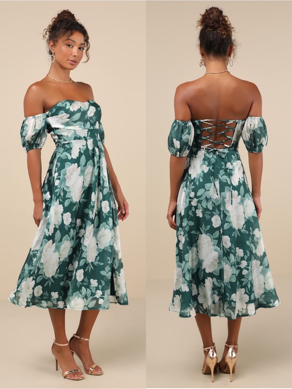 LULUS Floral Off Shoulder Puff Sleeve Lace Up‎ Corset Back Fairycore Dress S